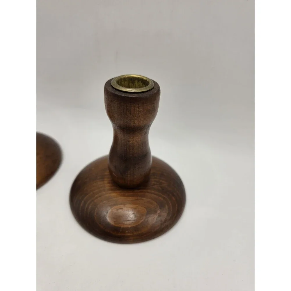 Vintage MCM Wood Candlestick Holders Set Of 2 Steincraft Presque Isle, WI